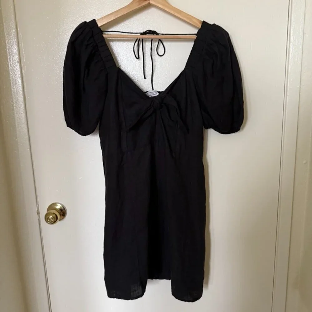 & Other Stories Black Bow Detail Linen Mini Dress US 12​​​​​
